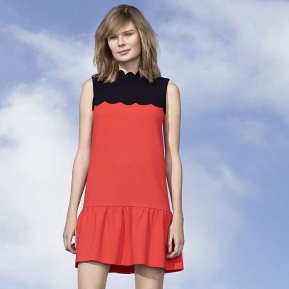 NWOT VICTORIA BECKHAM FOR TARGET SCALLOPS BLACK ORANGE DRESS Sz S - Picture 2 of 8